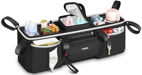 YOREPEK Heavy Duty Double Stroller Organizer, Large Capacity Stroller Caddy
