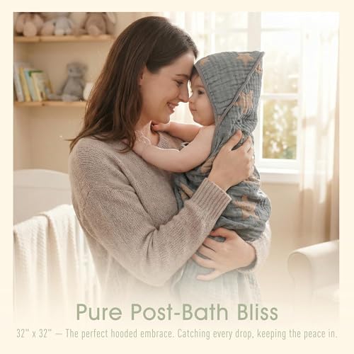 HardNok Ultra-Soft Muslin Baby Hooded Towel - 32 x 32 Inches, Ideal for Bath & Beach, Suitable for Both Boys & Girls from Newborns to Toddlers