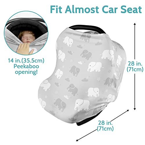 Breathable Car Seat Cover for Babies, Multi-use Cover Carseat Canopy, Soft Breastfeeding Cover, Car Seat Covers for Bbies, Boys & Girls Shower Gift, Elephant