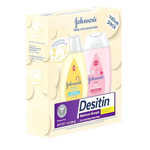 Johnson's Baby Care Essentials Gift Set, Body Lotion, & Zinc Oxide Diaper Rash Paste for Baby's Delicate Skin, Value Pack, Travel-Size, Bath Essentials Must Haves, Baby Gifts, 3 Items