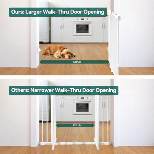 Babelio Baby Gate for Stairs, Kitchen & Doorways, 26-43" W 28" H No Bottom Bar| Easy Installation| One-Handed Operation| Auto-Close| Hardware Mount (Drill Needed) Safety Dog/Pet Gate Indoor (White)