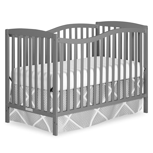 Dream On Me Chelsea 5-in-1 Convertible Full-Size Baby Crib in Steel Grey, GreenGuard Gold & BSA, Pinewood, 4 Mattress Heights, Converts to Toddler, Day & Full-Size Bed, Modern Classic Nursery