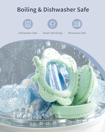 Silicone Baby Fruit Food Feeder (2 Pack) with Freezer Nibble Tray, Breastmilk Popsicle Molds for Baby Teething Relief, Silicone Feeder for Safe Infant Self Feeding, BPA Free, Dishwasher Safe, 3 Month+