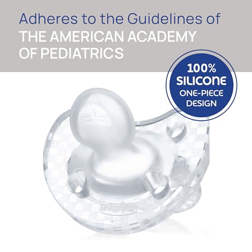 Chicco PhysioForma Luxe Orthodontic Pacifier for Babies 16-24 Months, One-Piece 100% Soft Silicone, Supports Breathing, Textured Shield & Handle, Included Sterilizing Case, BPA Free, 2-Pack, Crystal