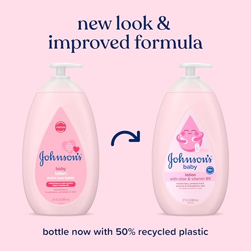 Johnson's Baby lotion with coconut oil, aloe vera & vitamin b5, 72 hour hydration, gentle baby moisturizer, hypoallergenic, safe for newborns, helps protect from dryness, 27.1 fl oz