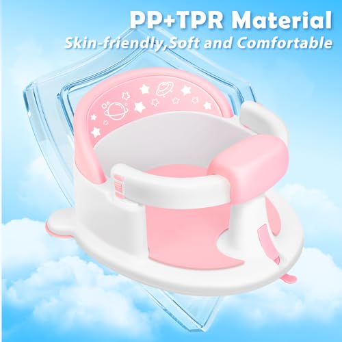 SMGZG Baby Bath Seat 6M+, Non-Slip Cushion, CPSC Certified, 5-Pc Set, Pink