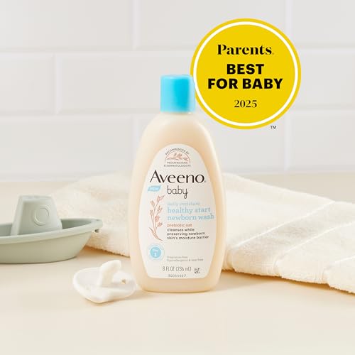 Bundle of Aveeno Baby Healthy Start Newborn Wash, Hypoallergenic Baby Body Wash with Prebiotic Oat, Fragrance-Free, 8 fl. oz + Newborn Balm, Baby Skin Balm with Prebiotic Oat , Fragrance-Free, 5 oz