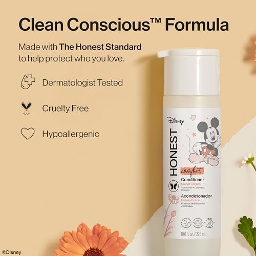 The Honest Company Silicone-Free Conditioner Gentle Enough for Baby Dermatologist Tested Tear Free Hypoallergenic Disney’s Mickey Mouse Comfort Sweet Cream 10 fl oz