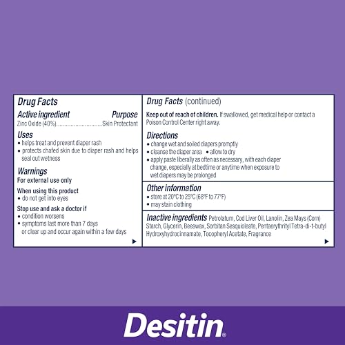 Desitin Maximum Strength Paste, 40% Zinc Oxide Paste, Diaper Rash Healing Ointment for Immediate Relief, Dermatologist Pediatrician Tested, Helps Heal Diaper Rash, Protects Up to 12 Hours, 4.8 Oz Tube