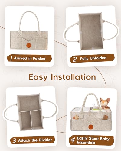 Maliton Baby Diaper Caddy Organizer for Changing Table, Nursery Storage Bin Basket with Handle, Felt Diaper Organizer Suitable for Indoor Outdoor (Khaki)