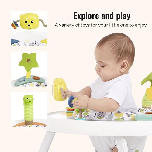 Dream On Me Curio Sit N Seek Baby Activity Center in Lime, 2 in 1 Activity Center and Play Table with 3 Detachable Toys and Music, 3 Level Height Adjustable Positions Activity Center for Baby