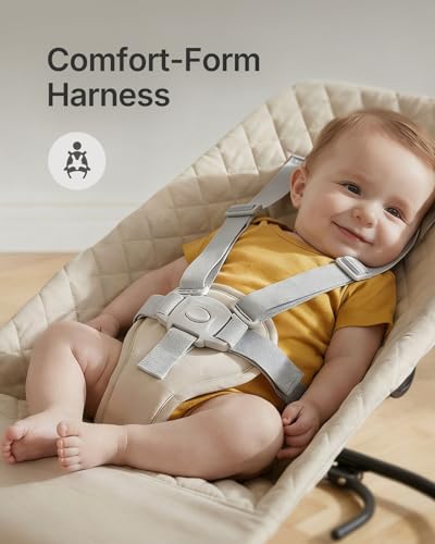 Electric Baby Bouncer Seat with Auto Rocking, 3-in-1 Infant Bouncer & Rocker Chair, Adjustable Height, Battery or Plug-in Powered, Music & Play Bar, Portable Baby Bouncer for Babies 0-12 Months