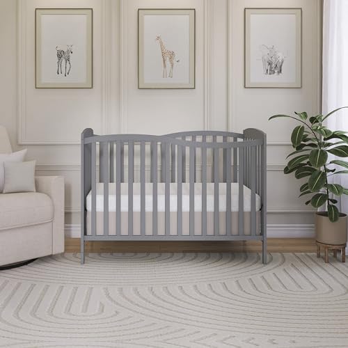 Dream On Me Chelsea 5-in-1 Convertible Full-Size Baby Crib in Steel Grey, GreenGuard Gold & BSA, Pinewood, 4 Mattress Heights, Converts to Toddler, Day & Full-Size Bed, Modern Classic Nursery