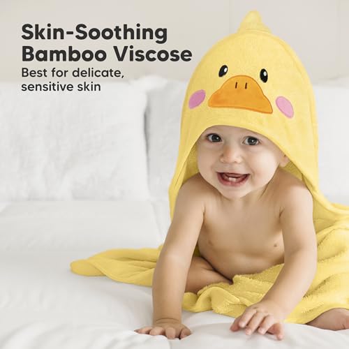 KeaBabies Hooded Baby Towel for Newborn - Viscose Derived from Bamboo Large Baby Bath Towels with Hood for Boys, Girls, Toddler, Extra Absorbent & Soft Newborn Bath Essentials (Duck, Regular)