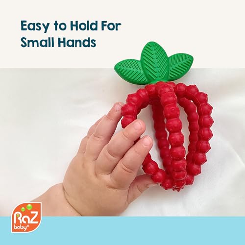 RaZbaby Bites Silicone Baby Teething Toy – Sensory Toy with Textured BerryBumps for Teething Relief, Easy-to-Hold Fruit Shape, BPA-Free, Soothes Front & Back Teeth – Gift for Babies, 3 Months+, Pink