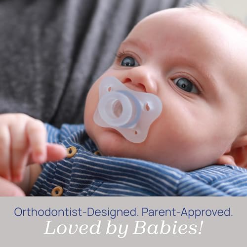 Chicco PhysioForma Mini Orthodontic Pacifier for Babies 0-2 Months, Ultra Light & Small, 100% Soft Silicone, Supports Breathing, One-Piece Design, Included Sterilizing Case, BPA Free, 2-Pack, Blue