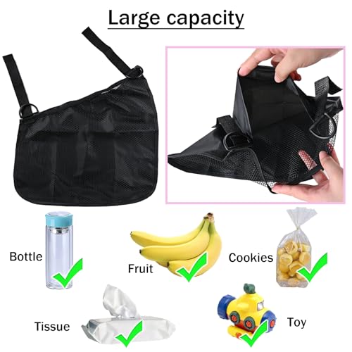 2PCS Universal Side Sling Stroller Cargo Net,Portable Storage Mesh Bag,Stroller Storage Organizer Bag,Non-Slip and Adjustable Straps Side Sling Mesh Organizer(Black)