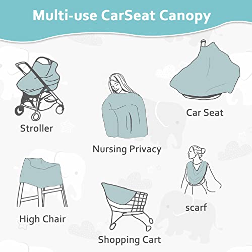 Breathable Car Seat Cover for Babies, Multi-use Cover Carseat Canopy, Soft Breastfeeding Cover, Car Seat Covers for Bbies, Boys & Girls Shower Gift, Elephant