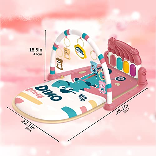 dearlomum Pink Baby Play Mat Activity Gym, Piano for Newborns 0-12M