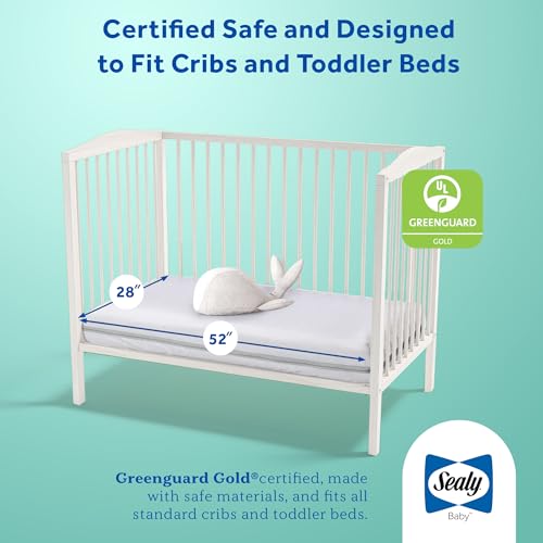 Sealy Baby Infant & Toddler Crib Mattress - DuoBreathe 2 Stage Waterproof and Breathable, Non Toxic, GREENGUARD Gold Certified, Made in USA, 52x28
