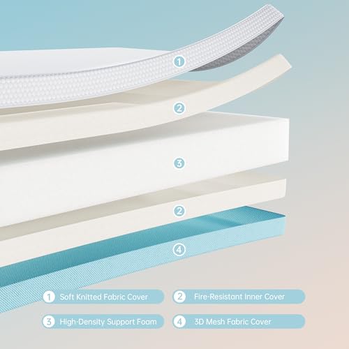 TeQsli Crib Mattress, Memory Foam Toddler Mattress with Breathable Washable Cover, Standard Size Baby Mattresses for Crib: 52 x 27.6 x 4.5 Inch