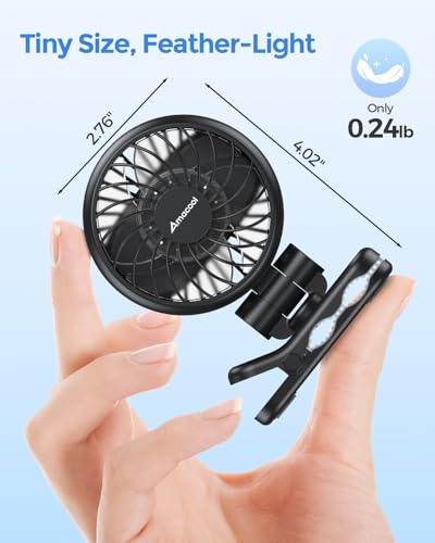Mini Baby Fan with Clip for Carrier Stroller, Baby Essentials, Ultra Light 0.24 lb, Safe Gaps, Rechargeable 3-Speed Portable Fan, Beach Vacation Travel Essential Gear for Boys Girls, Registry Gifts