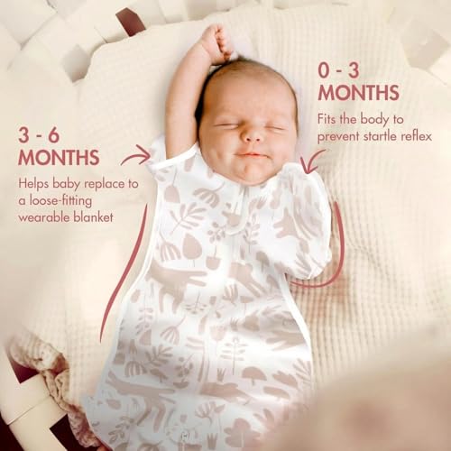 ANYEDDE 2-Pack Newborn Swaddle Sleep Bag- Arms Up Swaddle 0-3 Months, Baby Swaddles for Newborn, Cuff Removable Design, Pink Bunny Breathable Sleep with 2-Way Zipper