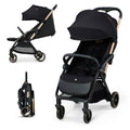 Kinderkraft APINO Lightweight Auto Folding Stroller, Compact Travel Baby Stroller for Newborn to Toddler, Reclining Seat, 5-Point Harness, Black