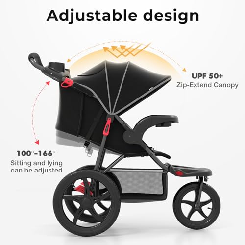 INFANS Jogging Stroller, Foldable Jogger with Air-Filled Tires Shock Absorbing Suspension Adjustable Backrest, Baby Running Strollers