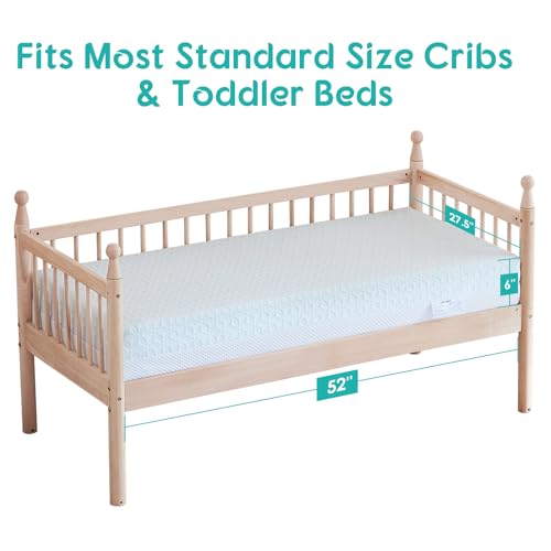 Grbsy 4 in 1 Crib Mattress, 6" Dual Sided Memory Foam Toddler Bed Mattress, Cotton Heat & Tencel Cooling Cover, Firm Breathable Baby Mattress for Infant & Toddler, Waterproof Linning & Washable
