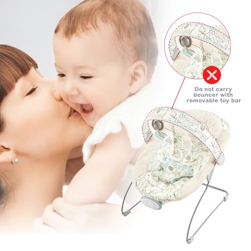 Otrolepota Baby Bouncer, Infants Bouncy Seat with Music and Vibrations,Portable Baby Rocker with Hanging Grasping Planet & Mirror for Newborns Indoor Outdoor Use 0-6 Months Up to 20 lbs