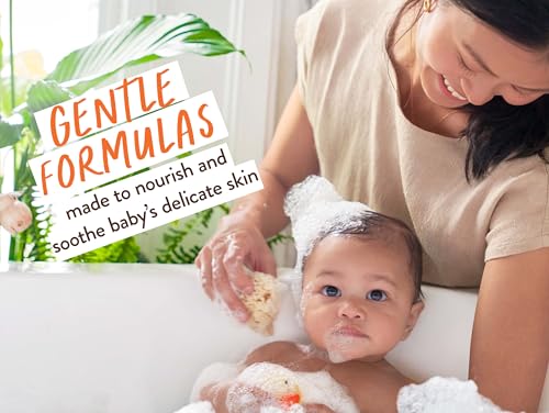 Babo Botanicals Baby Care Essentials Gift Set - Skincare, Bath & Diaper - For Delicate Skin, Fragrance-Free with Shea Butter, Includes Reusable Carry Pouch - Natural & Plant Based - 5 Items Set