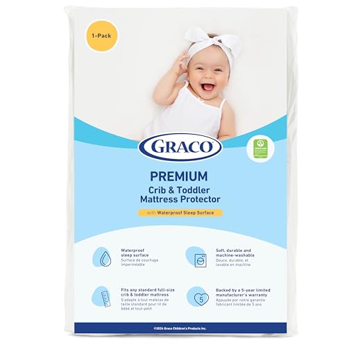 Graco Premium Waterproof Crib and Toddler Mattress Protector (1 Pack) – GREENGUARD Gold Certified, Machine-Washable & Dryer-Friendly, Waterproof Sleep Surface, Fits Baby Crib & Toddler Bed Mattress