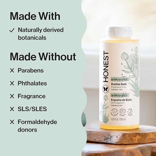 The Honest Company Foaming Bubble Bath Gentle for Baby, Naturally Derived, Tear-free, Hypoallergenic, Fragrance Free, Sensitive, 12 fl oz