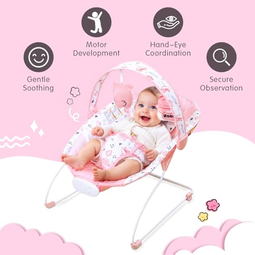 Enborbabe Baby Bouncer, Baby Bouncer Seat with Music and Vibration, Portable Infant Rocker for Indoor Outdoor Use, for Babies 0-6 Months, Up to 20 lbs