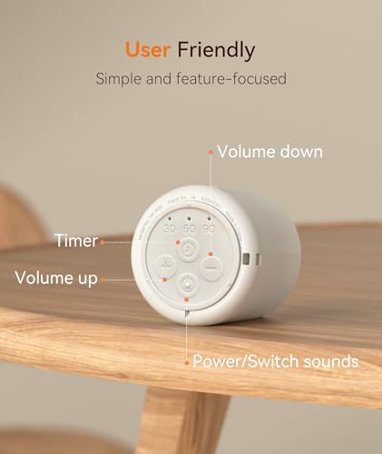 Dreamegg Portable White Noise Machine, 1000mAh Battery, Travel Sleep, Cream
