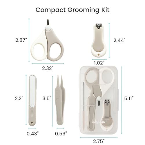 Lulyboo 4-in-1 Newborn Grooming Kit with Travel Compact Case, Baby Nail Clipper, Rounded Tip Scissors, Nail File & Tweezers, Stainless Steel, BPA-Free, Wipe-Clean, Teal Finish