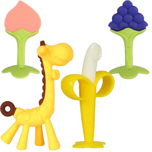 HAILI XMGQ Baby Teething Toys 3-6 Months, Baby Chew Teether Freezer BPA Free, Babies Teething Relief for Infants, Banana Toothbrush, Fruit Shape Giraffe Newborn Teether Gift for Baby Boy and Girl