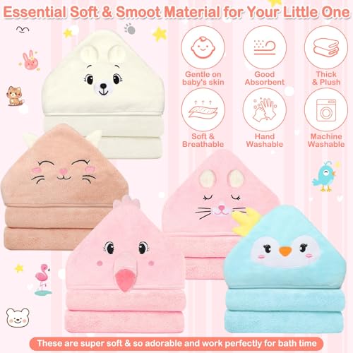 15 Pack Hooded Baby Towels, 5 Packs Soft Baby Bath Towels with Hood for Babies, 10 Packs Baby Washcloths for Newborns, Toddlers, and Kids- Absorbent, Baby Stuff Shower as Best Gifts for Boys and Girls