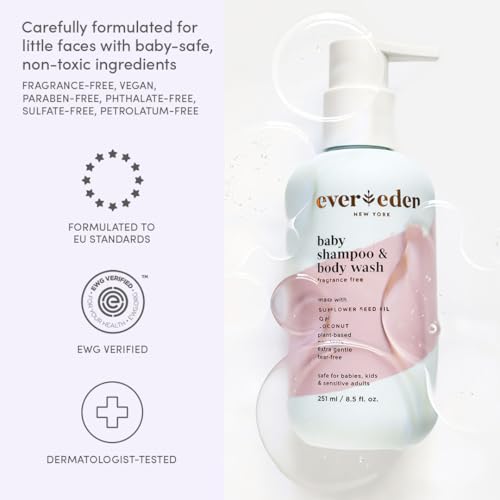 Evereden Baby Shampoo & Body Wash 2-in-1, 8.5 fl oz | Gentle, Non-Toxic, Fragrance-Free, Hydrating Formula for Sensitive Skin