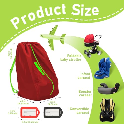 Jaseppor Car Seat Bags For Airplane Travel, Gate Check Bag, Durable Travel Bag with Thickened Shoulder Straps and 2pcs Luggage Tags For Airplane