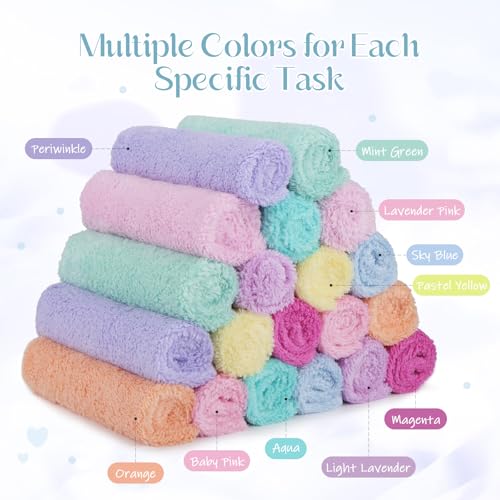 UNIMADE Baby Washcloths, 20 Pack Super Soft Microfiber Coral Fleece Wash Cloths, Extra Absorbent Baby Towels for Newborns, Infants and Toddlers, Gentle on Sensitive Skin for Face and Body - 7" × 9"