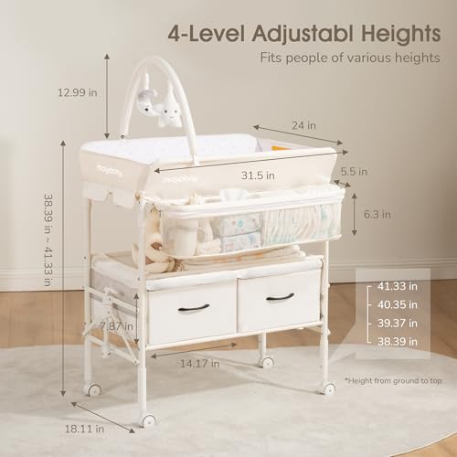 Maydolly Baby Changing Table, Maydolly Portable Foldable Changing Table, Waterproof Diaper Changing Station, Adjustable Height Changing Station, Mobile Nursery for Newborn and Infant