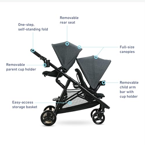 Graco Ready2Grow 2.0 Double Stroller, Twin Baby Stroller Features Bench Seat and Standing Platform Options, Compact Fold Perfect for Baby Travel, Rafa
