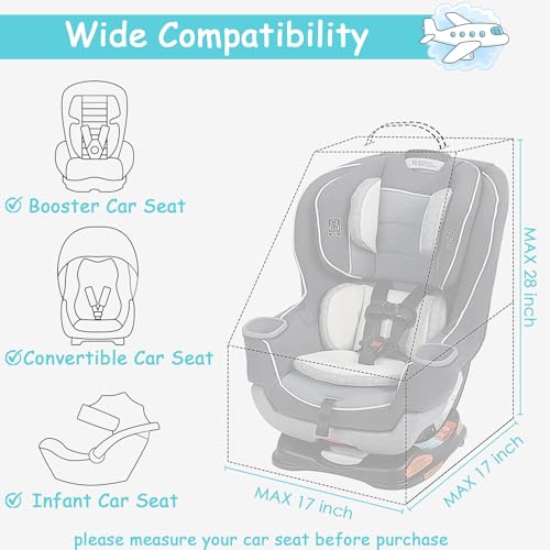 YOREPEK Padded Car Seat Travel Bag for Air Travel, Carseat Cover Backpack with Shoulder Straps, Large Carseat Gate Check Bag, Baby Travel Essential(Light Cyan)