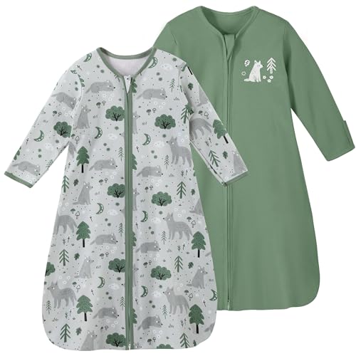 Yoofoss Baby Sleep Sack 6-12 Months Long Sleeve Wearable Blanket Baby 100% Cotton 2-Way Zipper 0.5 Tog Infants Sleeping Sack, Lightweight(Medium)
