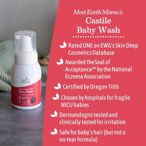 Earth Mama Simply Non-Scents Baby Wash Foaming Hand Soap, All-Purpose Fragrance Free Body Wash for Sensitive Skin, Castile Soap with Coconut Oil, Shea Butter, Calendula, & Aloe, 6.27 fl oz