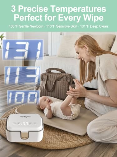 MOMYEASY Baby Wipe Warmer, Large Capacity Wipes Dispenser with 3 Temperature Modes, Even Heating Diaper Wipe Warmer with Night Light, Wipes Warmer for Babies/Adults