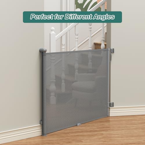 Babepai Retractable Baby Gates Extra Wide | 55" Wide x 34" Tall Dog Gates for Stairs | Indoor/Outdoor Use | Child Gates for Doorways, Deck, Porch, Hallways, Patio - Gray