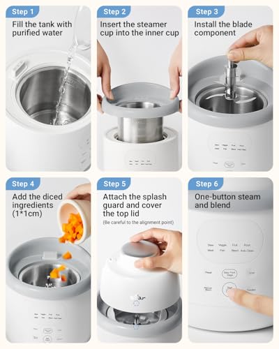 Bear NutriEase AllStage Stainless Steel Baby Food Maker Steamer and Blender, Truly OneStep Baby Food Processor Puree Maker Grinder Mills, Auto Cooking&Grinding for Healthy Homemade Baby Food, BPA-Free